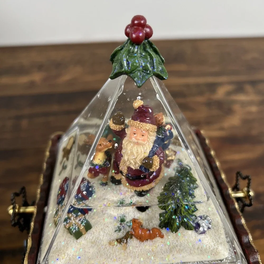 Rotating Pyramid Water Globe Christmas Santa‎ Snowman with Box. Kirkland Brand